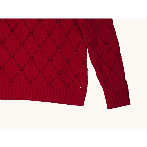 Tommy Hilfiger Sweater Womens Large Red Open Knit Diamond Cotton Casual Classic - Picture 4 of 11